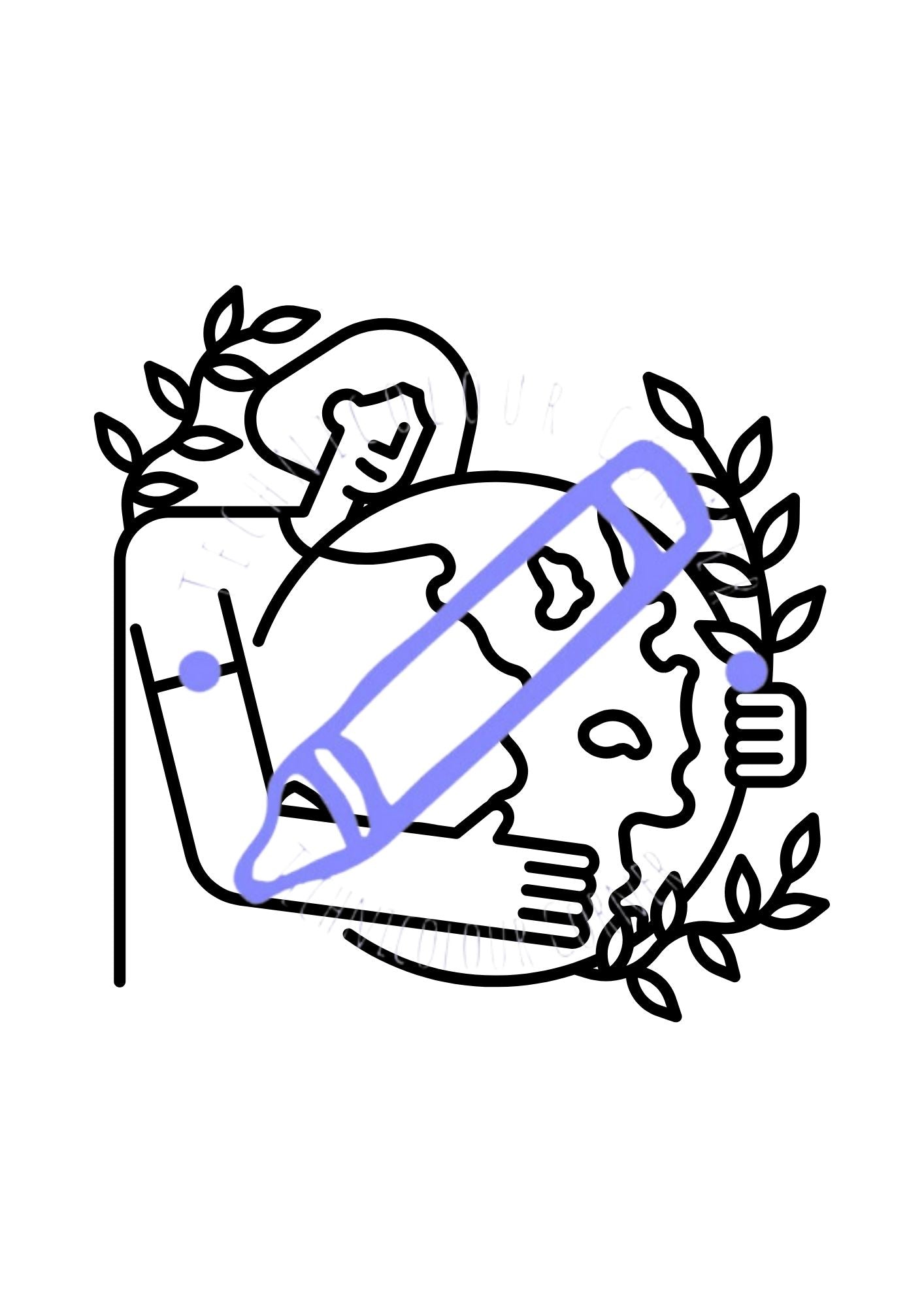 Page from a technicolour corner digital colouring book on earth day