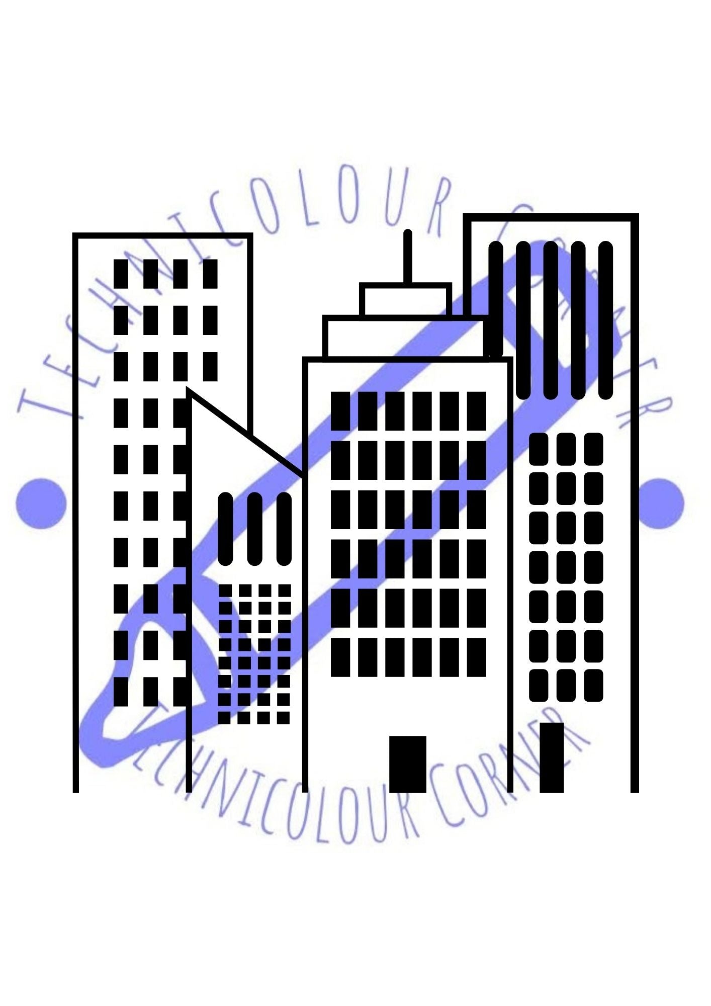 Black and white city high rise colouring page