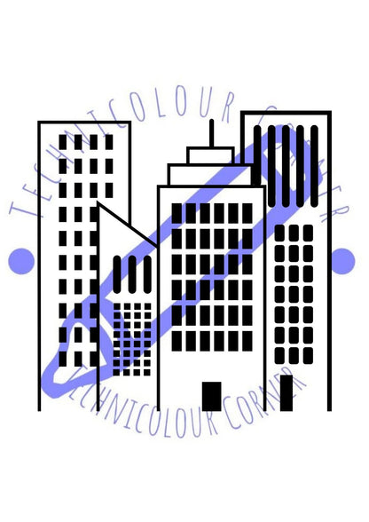 Black and white city high rise colouring page