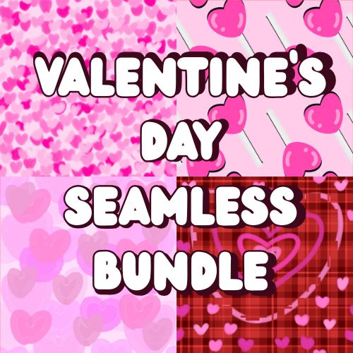 Valentine's Day themed seamless bundle with pink and red heart patterns on a pink background.