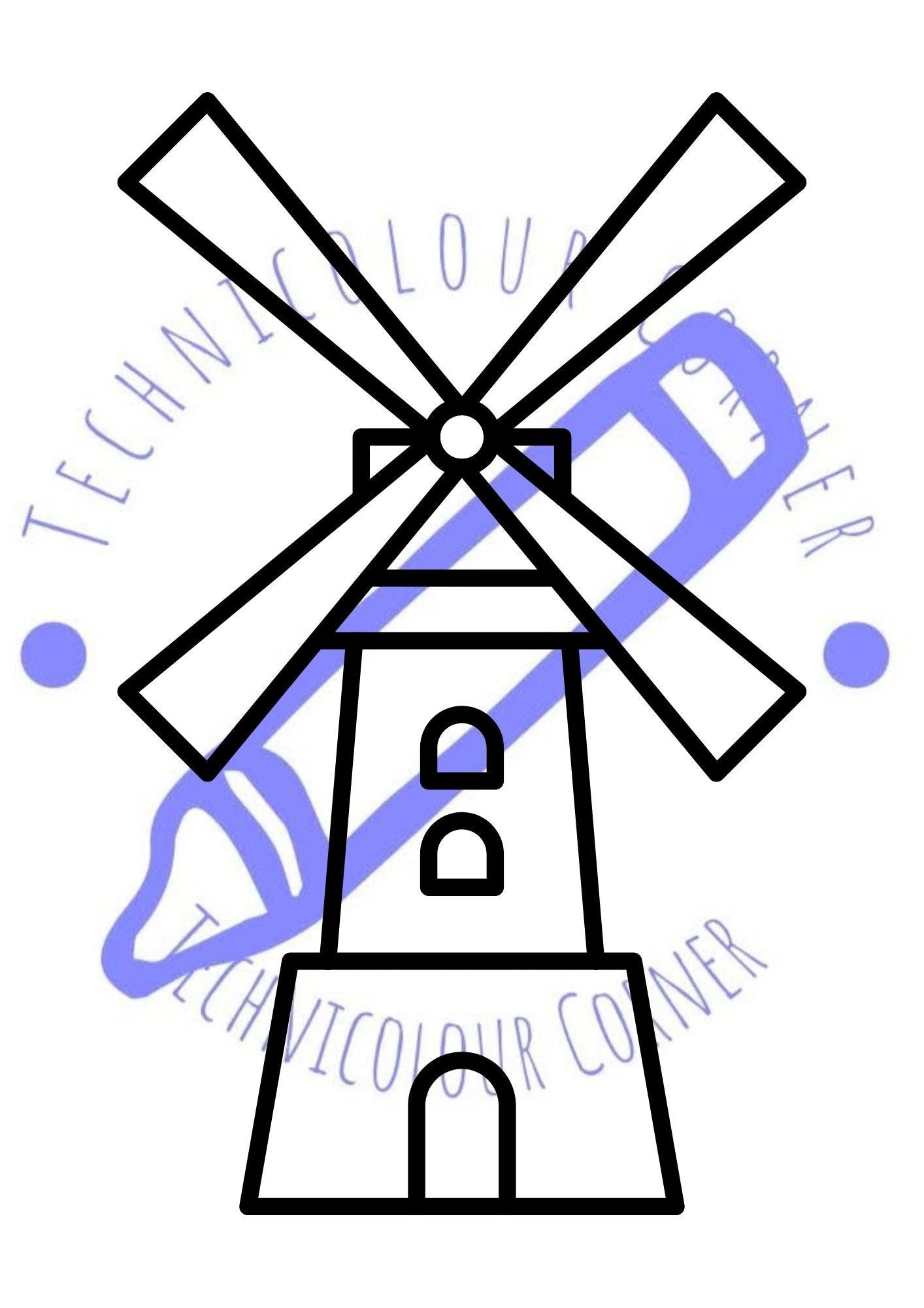 Colouring page of a windmill
