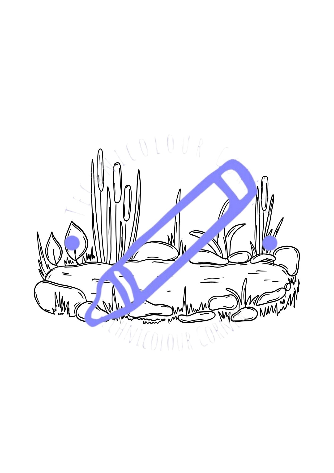 a colouring page of a pond