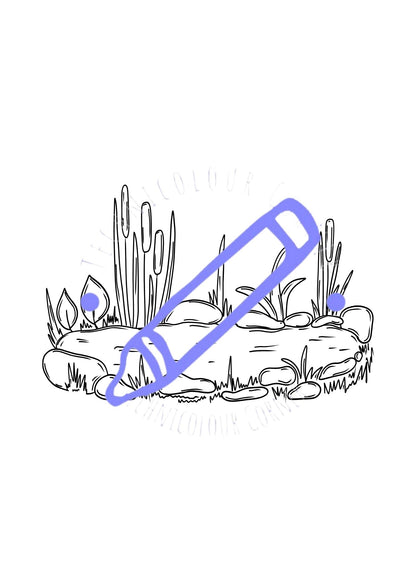 a colouring page of a pond