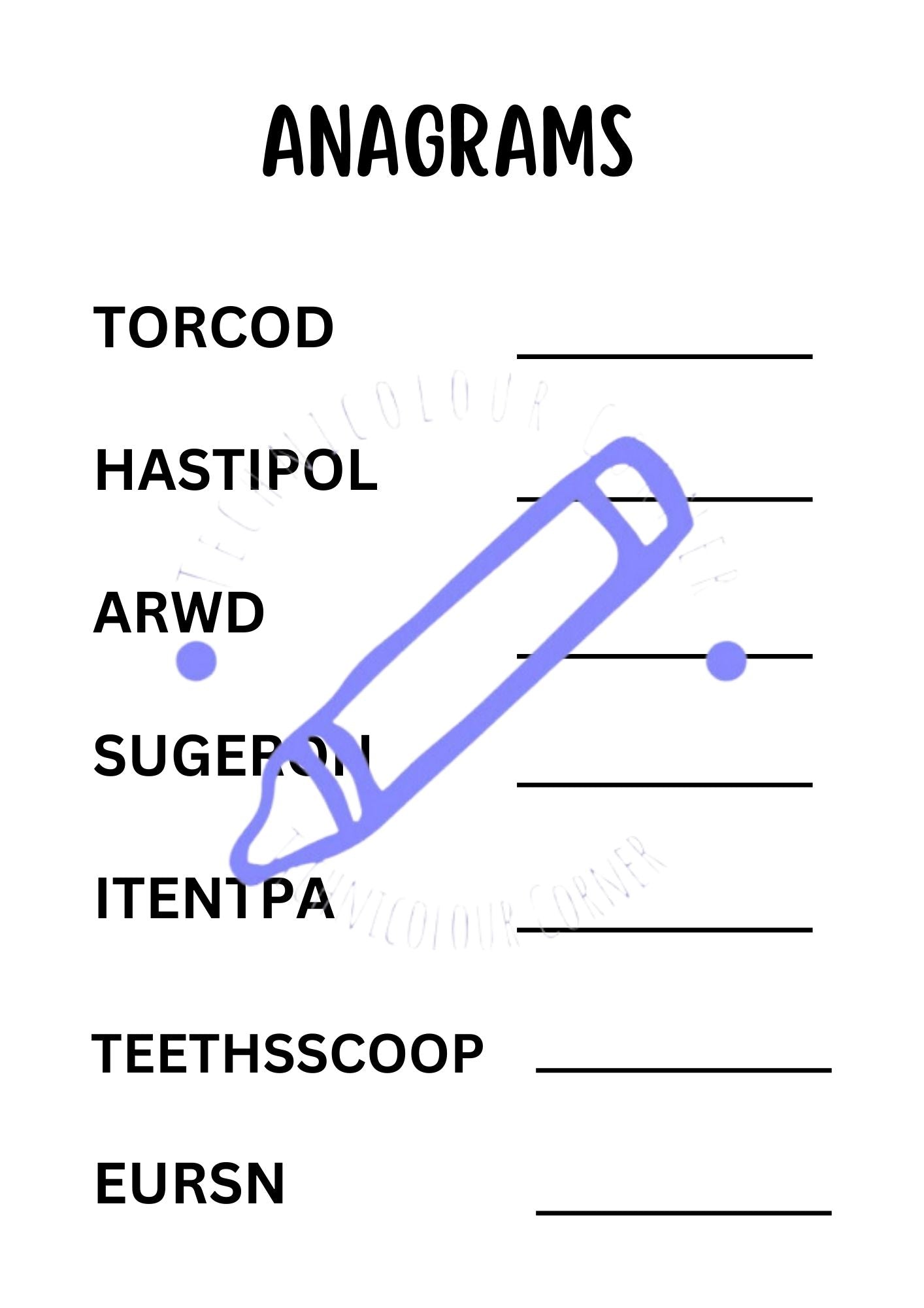 activity book of anagrams for the book on hospital stays