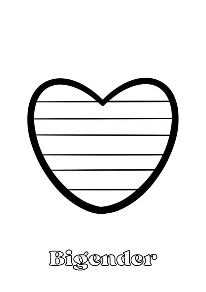 Heart-shaped outline with horizontal lines and 'Bigender' text on a white background