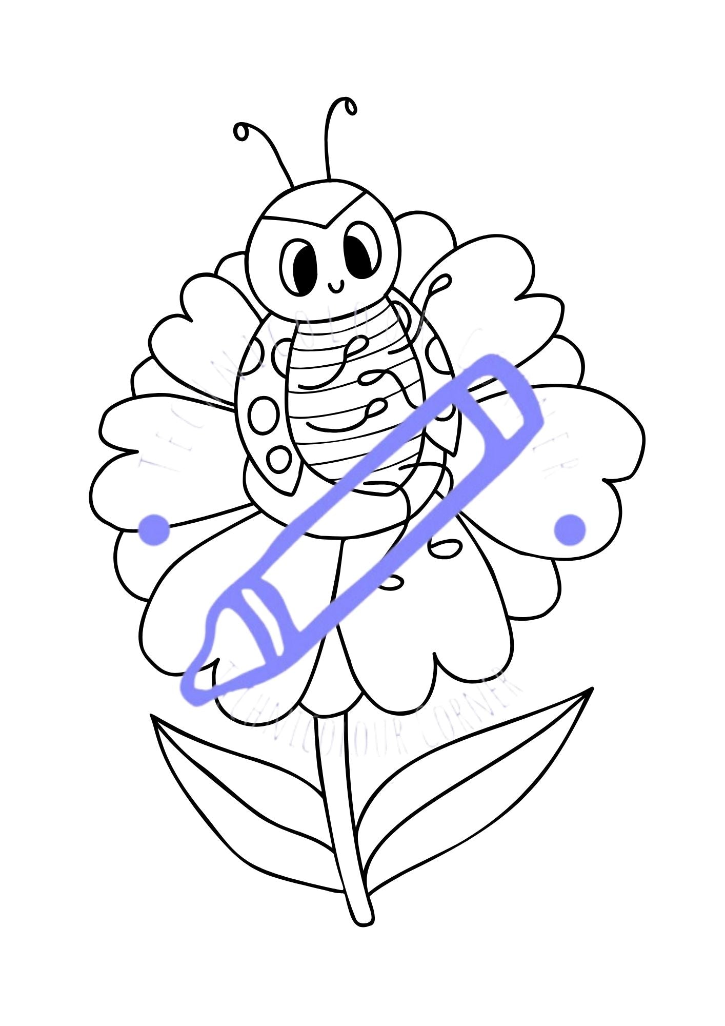 colouring page of a lady bug sitting on a flower