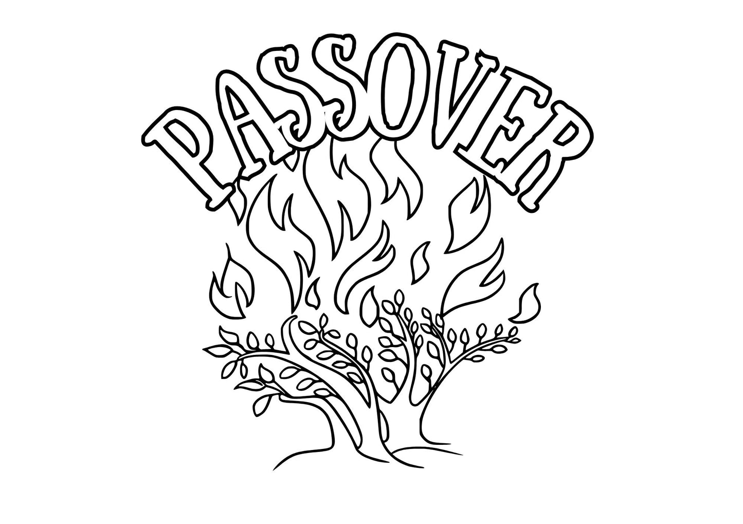 Passover illustration with flames and an olive branch on a white background