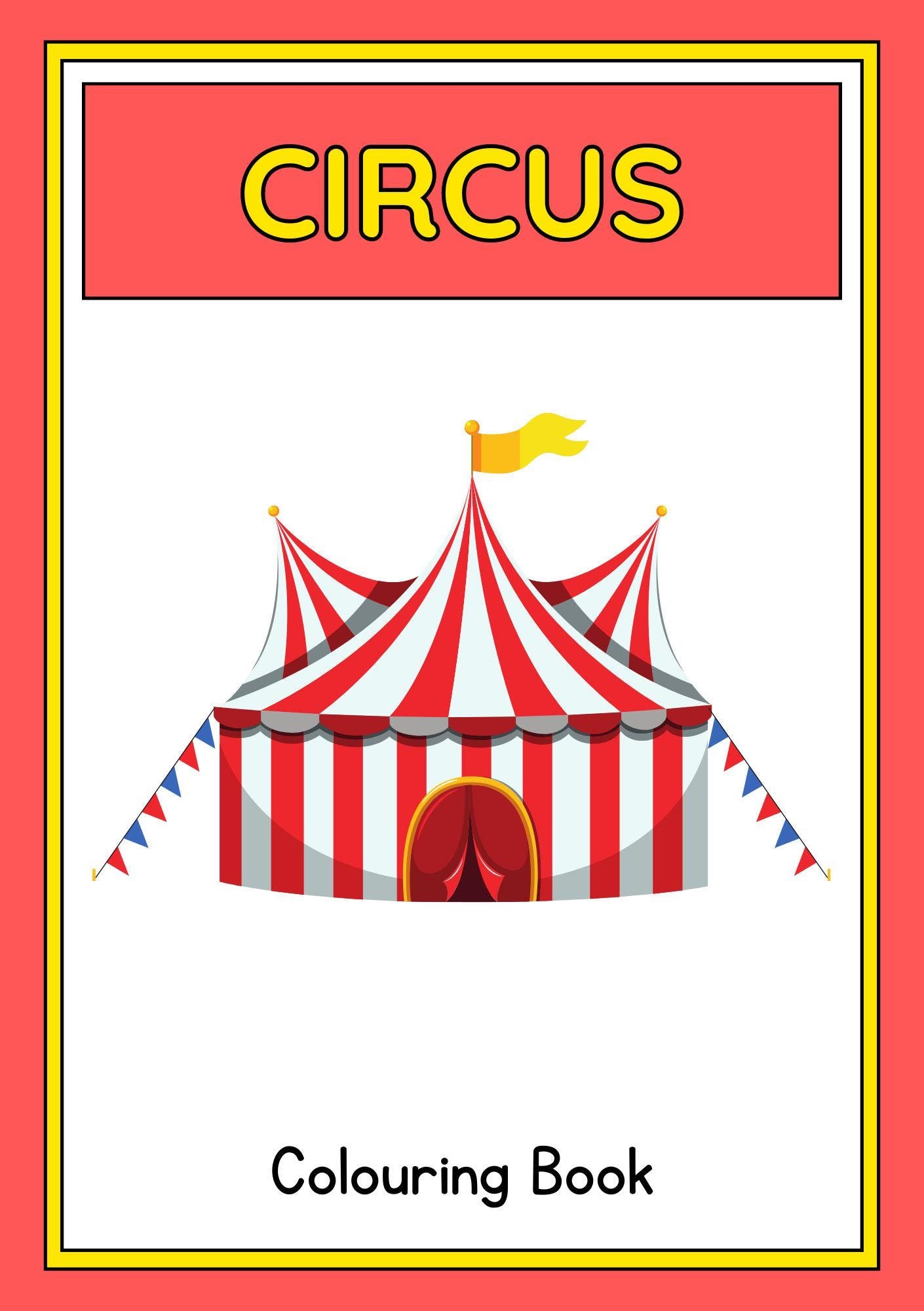 Cover of a Circus-themed colouring book with an illustration of a circus tent.