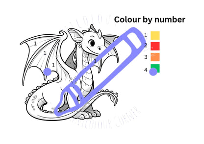 A coloring sheet with a cartoon dragon illustration, numbered for a color-by-number activity.