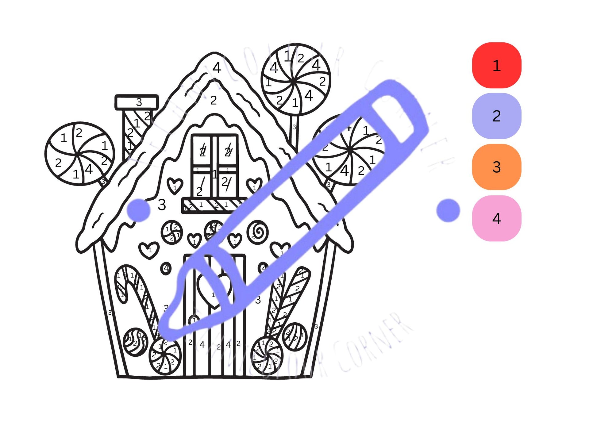 colour by number gingerbread house