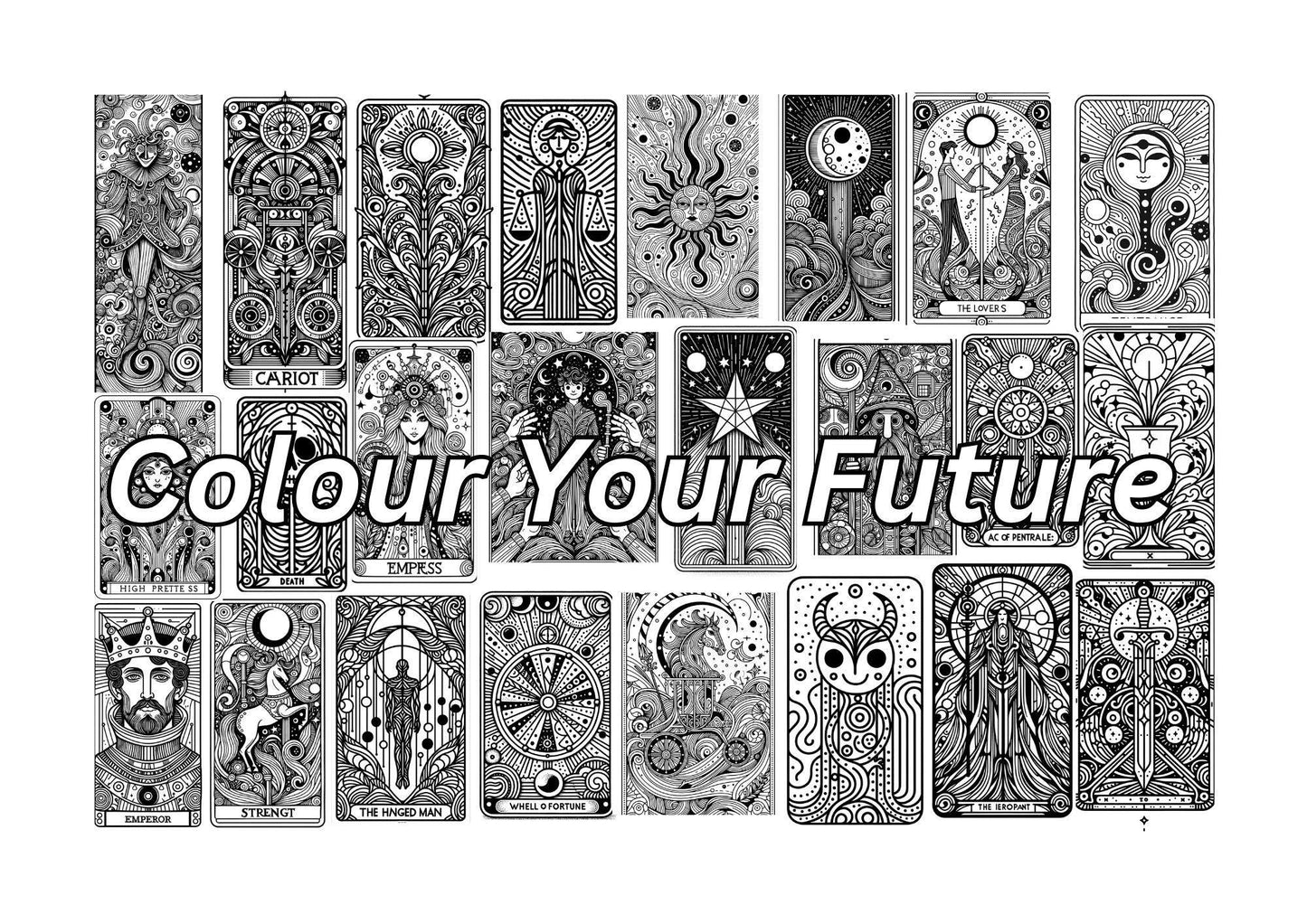 a page of tarot card colouring page