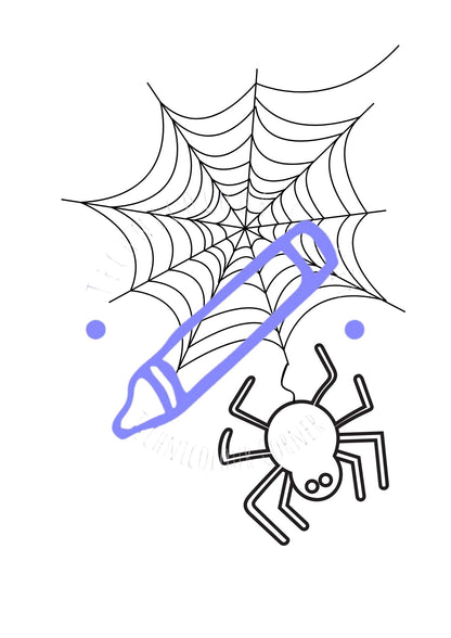 colouring page showing a spider web from the kids halloween colouring book