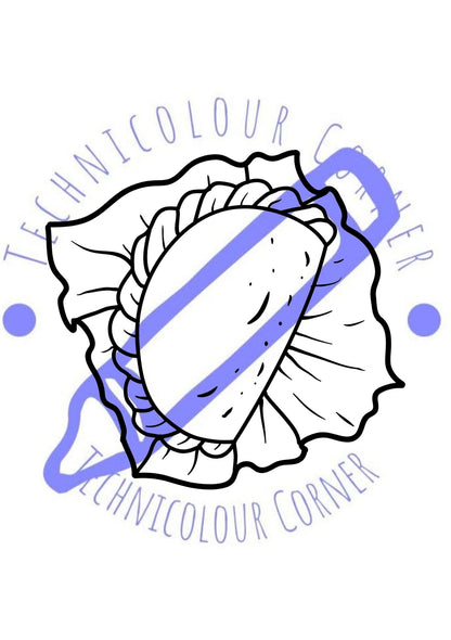 colouring page of cornish pasty on a wrapper