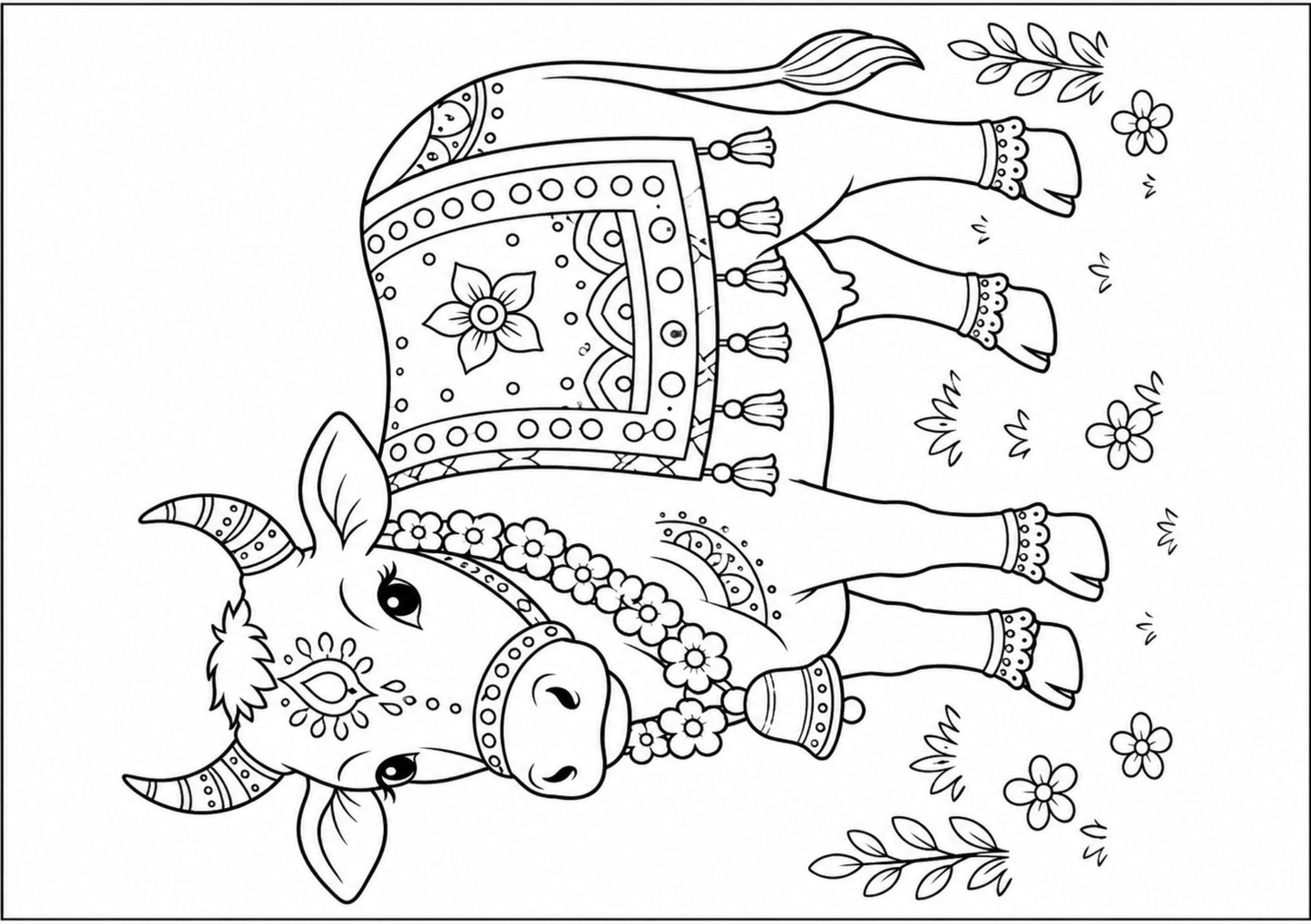 Decorative cow illustration with intricate patterns on a white background