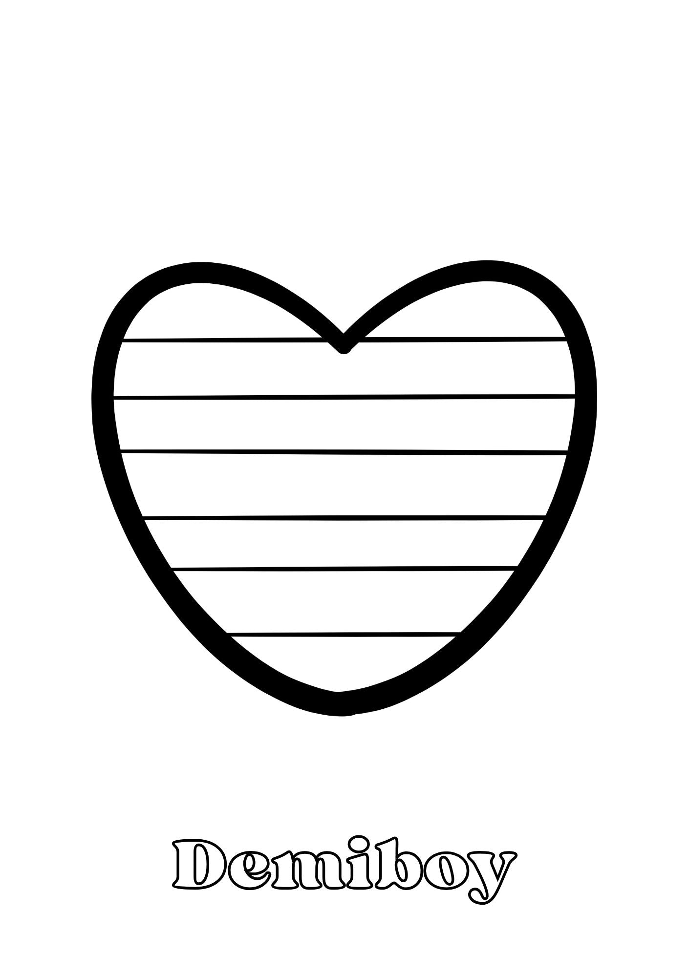 Heart-shaped outline with striped pattern and 'Demiboy' text on a white background