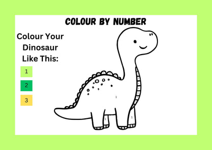 a kids colour by number featuring a cartoon dinosaur