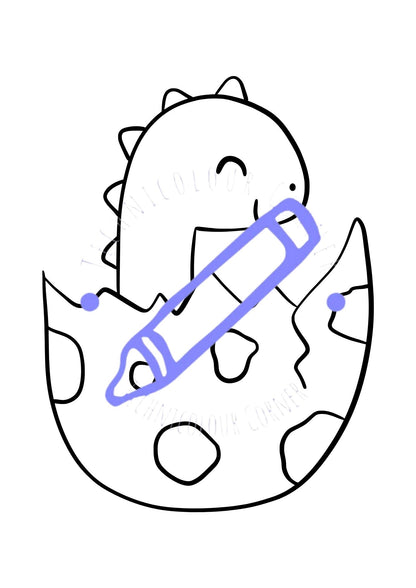 a dinosaur colouring page of a hatching egg 