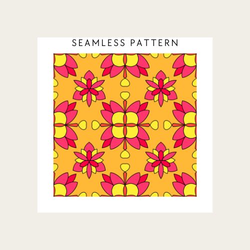 Seamless pattern of pink and yellow floral design on a beige background