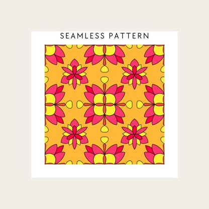 Seamless pattern of pink and yellow floral design on a beige background