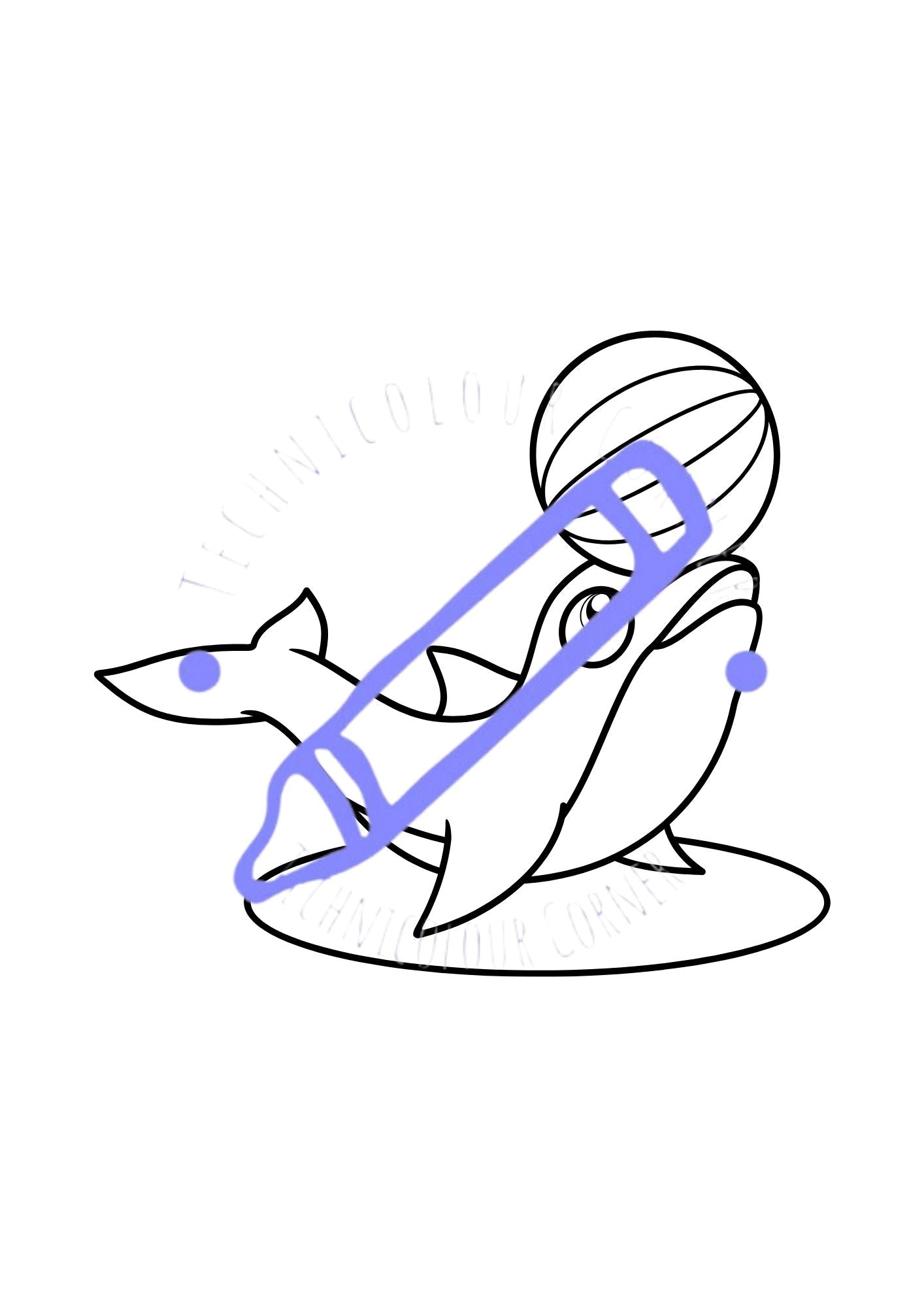 a dolphin with a ball on its nose as a colouring page