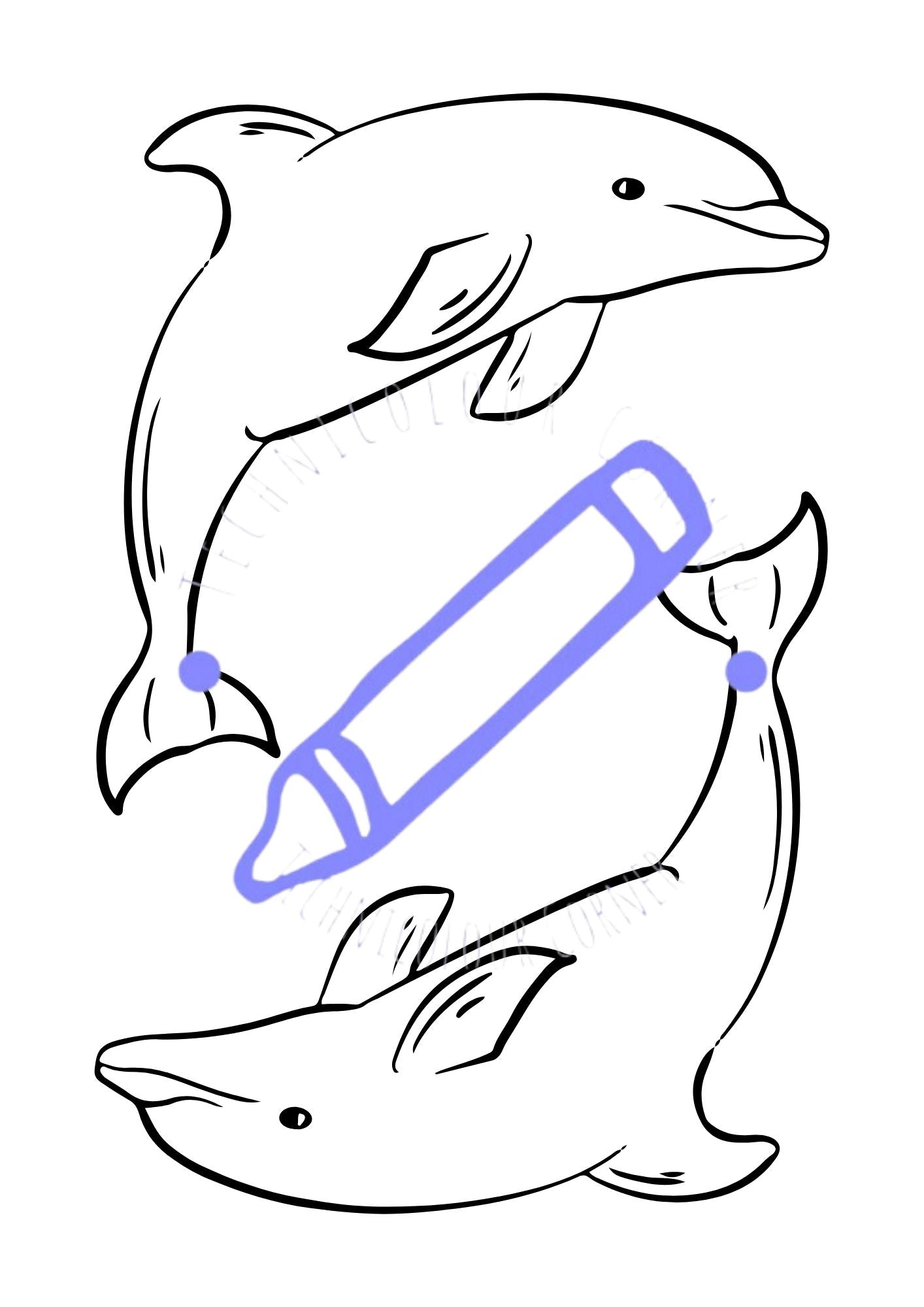 two dolphins circling each other as a colouring page