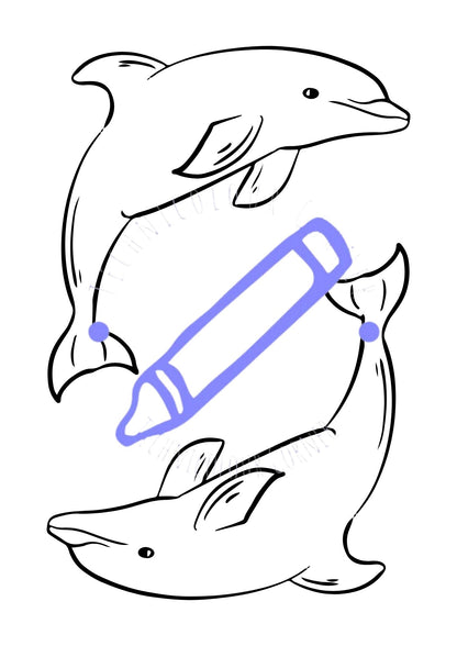 two dolphins circling each other as a colouring page