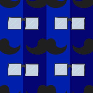 Pattern of black mustaches and glasses on a blue background