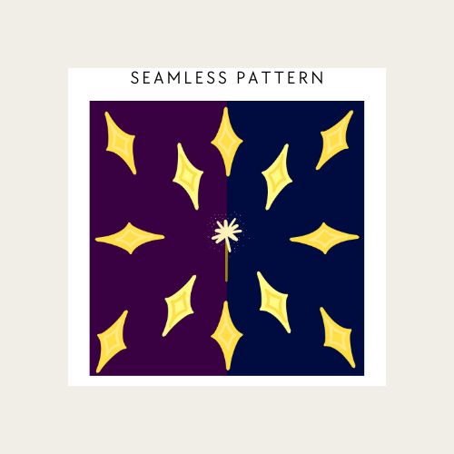 Seamless pattern with yellow diamond shapes on a blue and purple background