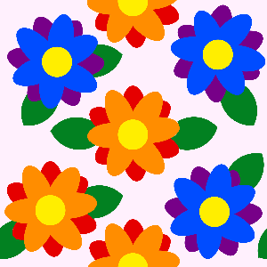 Colorful flowers with yellow centers on a white background