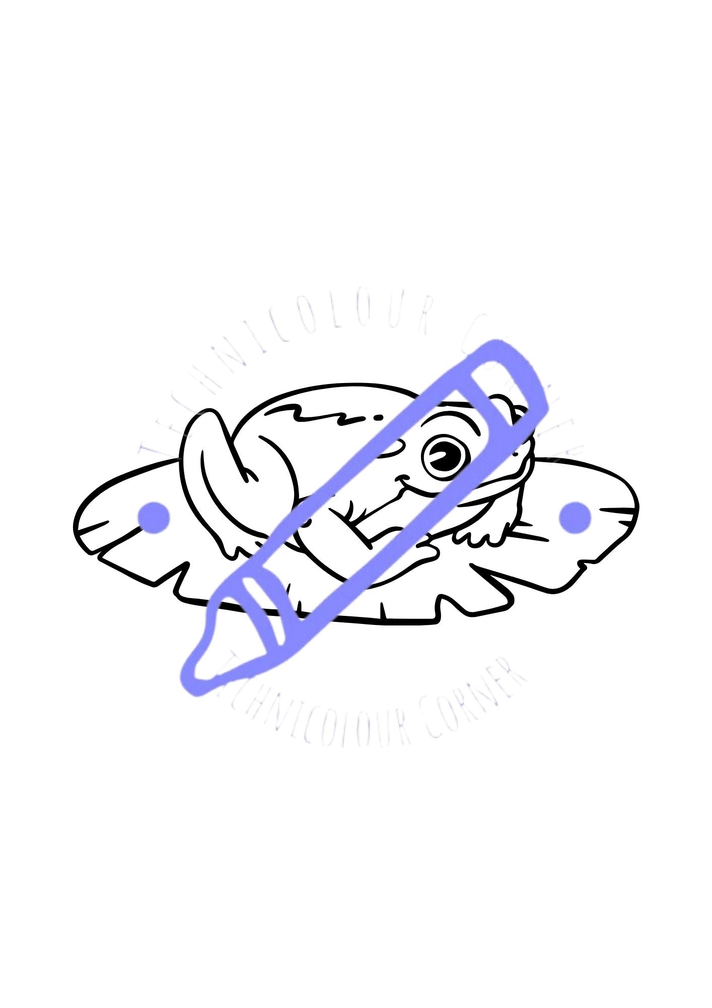 a colouring page of a frog on a lillypad