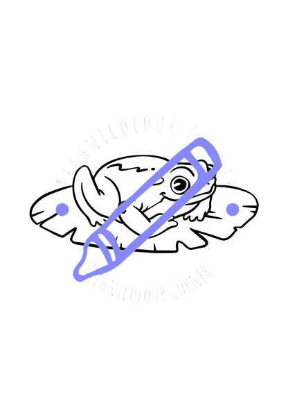a colouring page of a frog on a lillypad