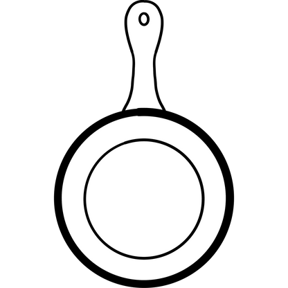 Black outline of a frying pan on a white background