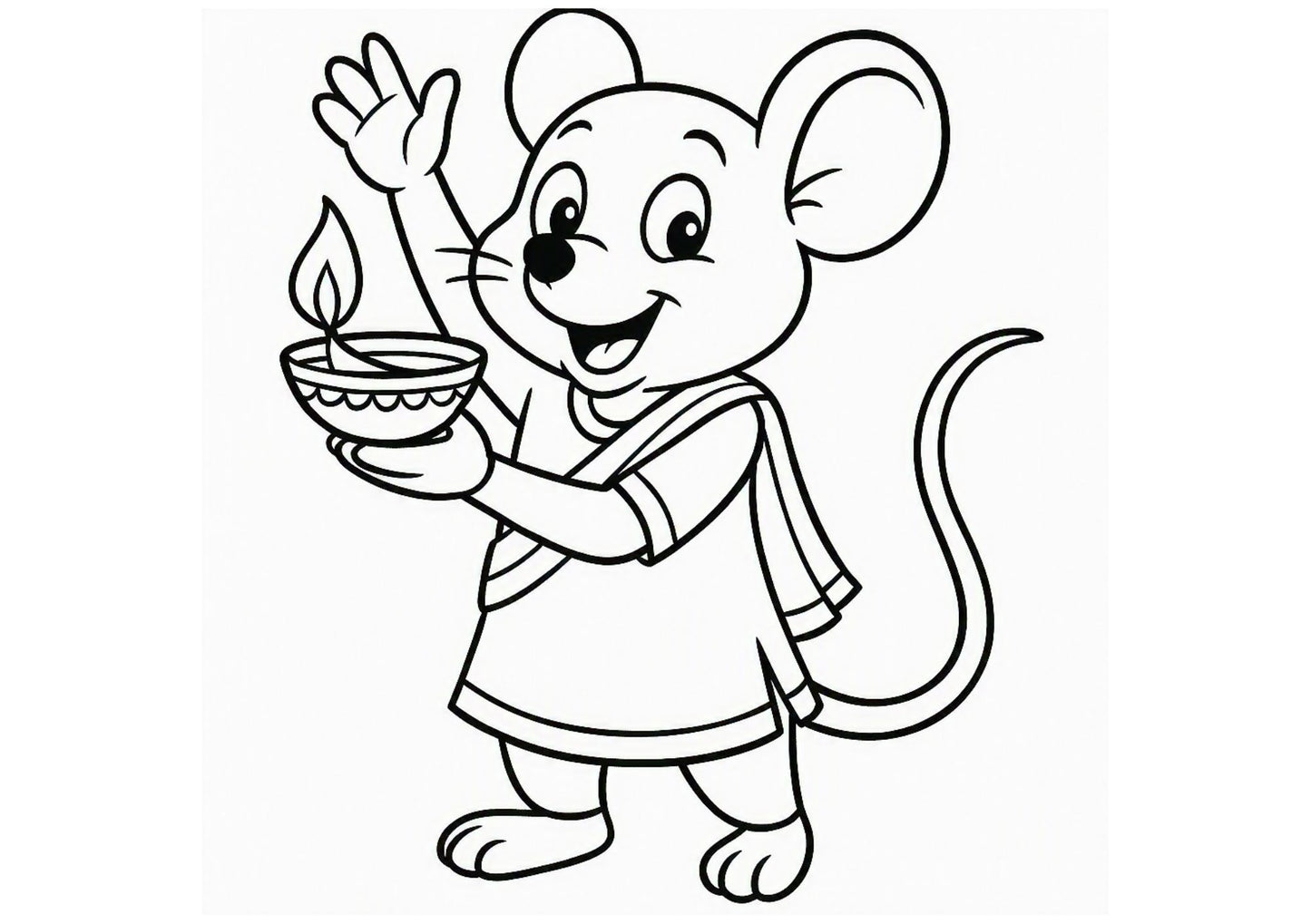 Cartoon mouse holding a Diwali lamp with a white background