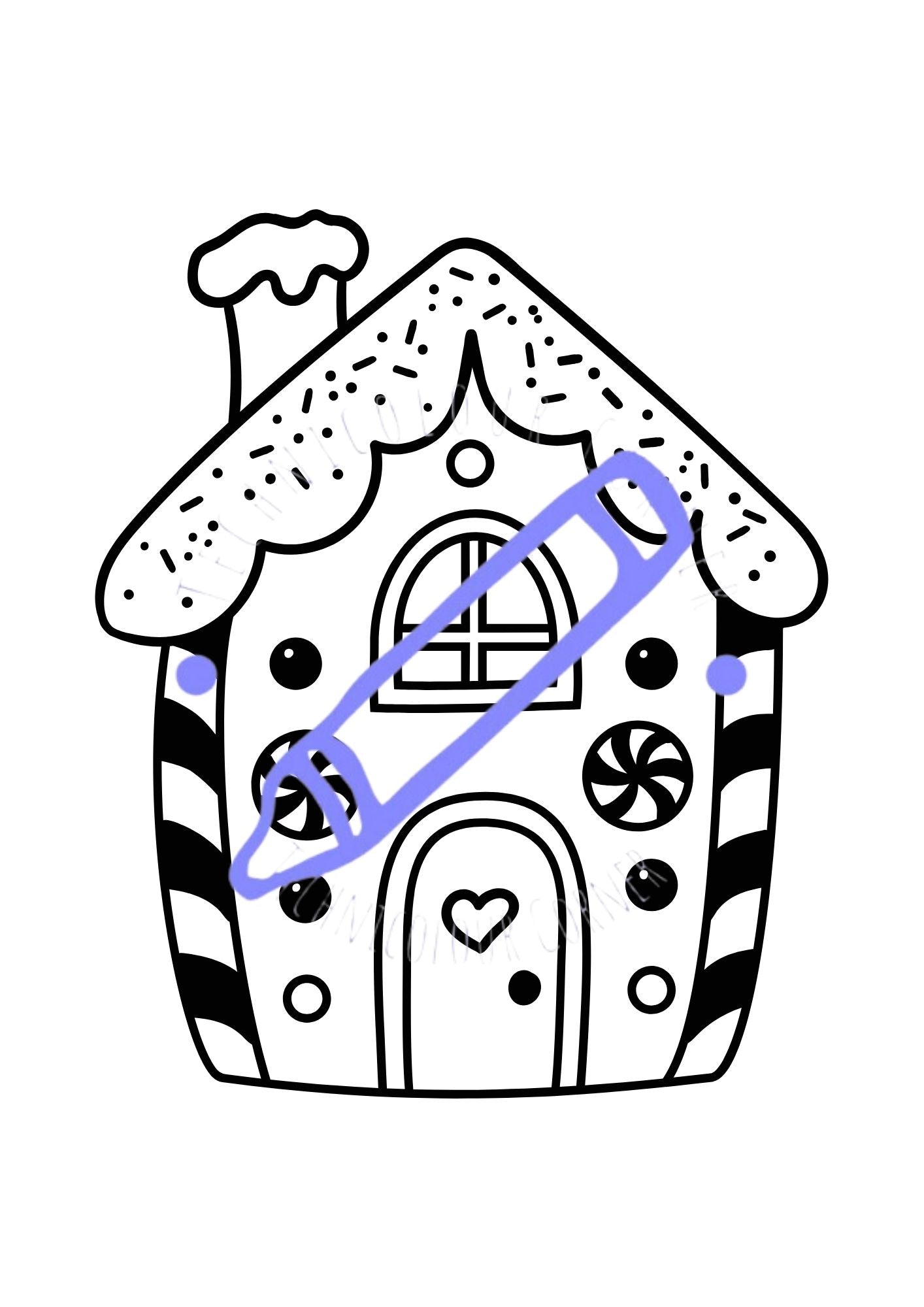 colouring page of a ginerbread house