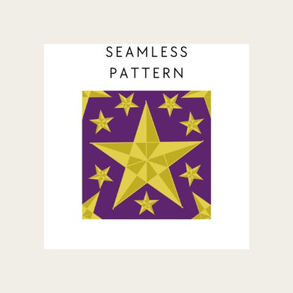 Seamless pattern with yellow stars on a purple background