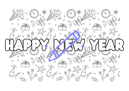 a colouring page of a happy new year 