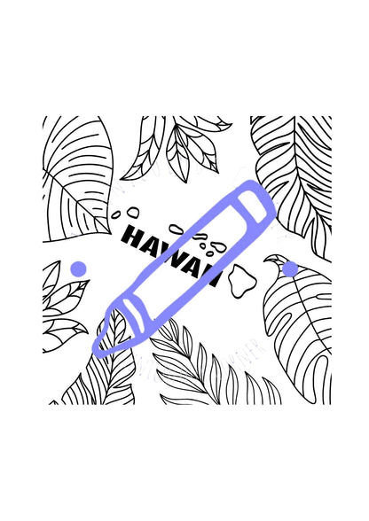 hawaii island colouring page with leaves around the edges