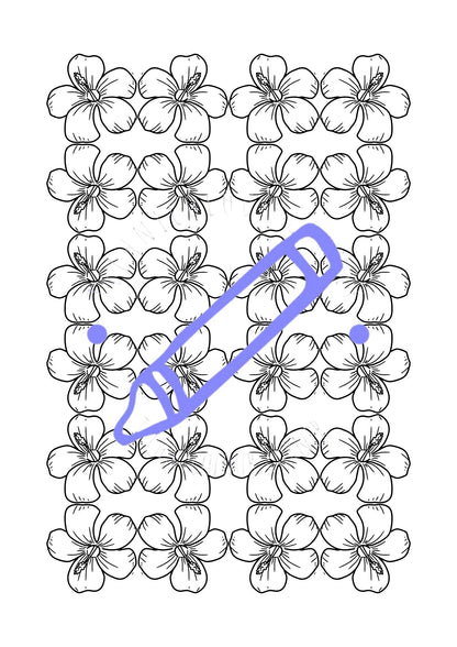 page of black and white hibiscus flower colouring page