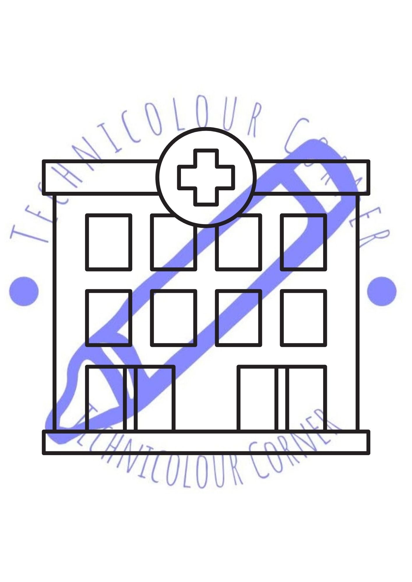 simple black and white image of a hospital for a colouring page