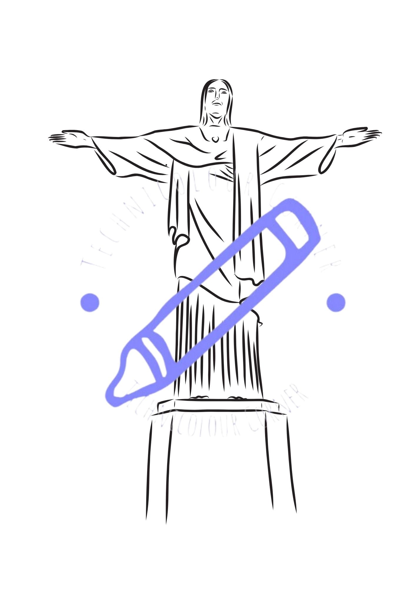 a colouring page of jesus as a statue