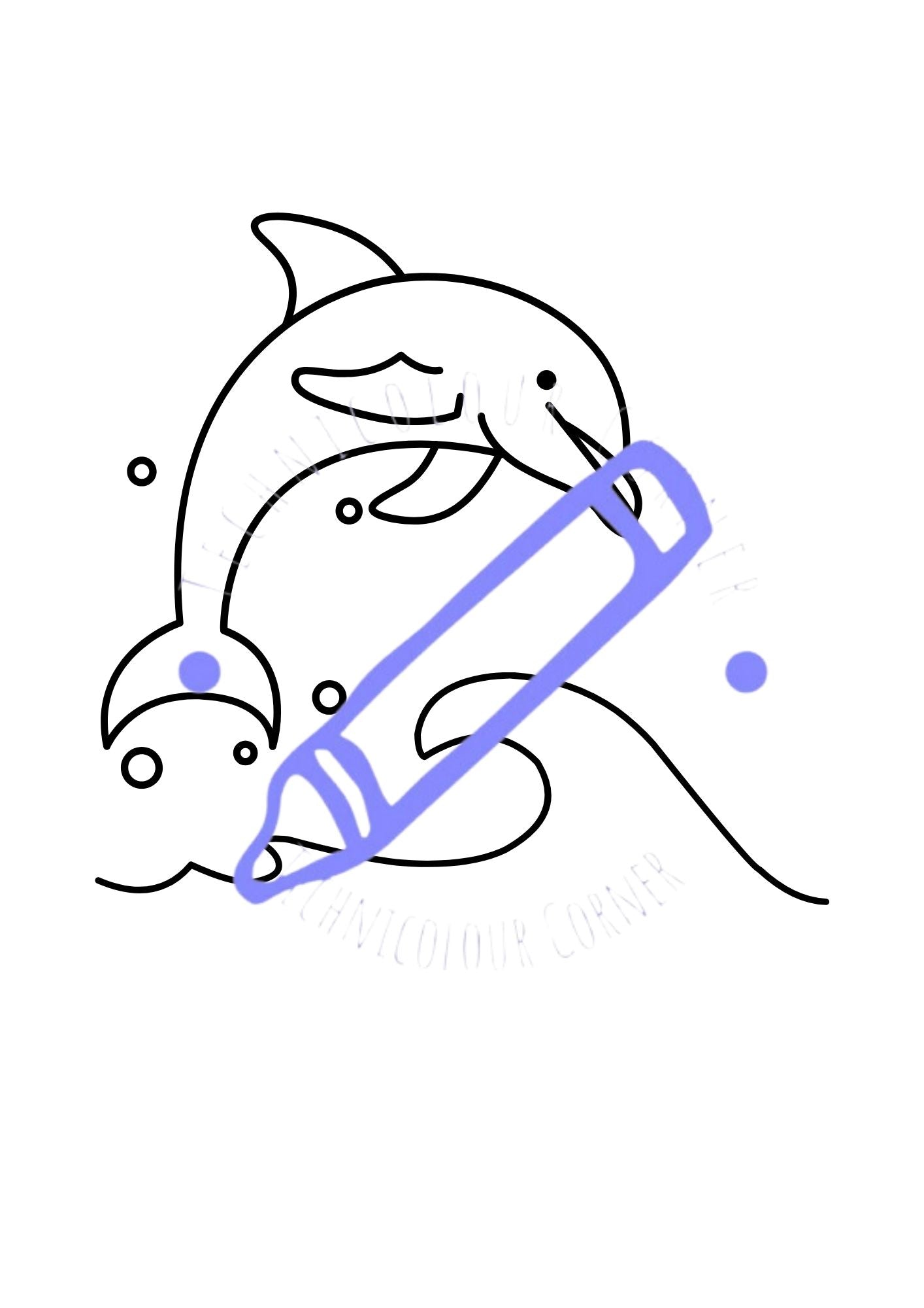 a colouring page of a dolphin jumping across a wave