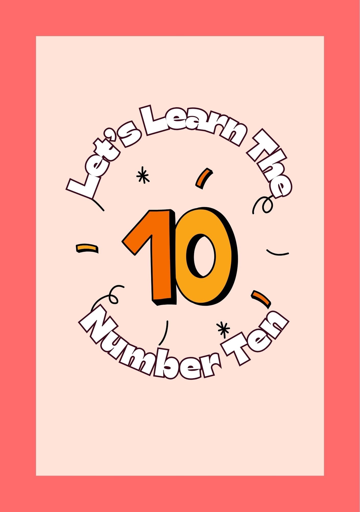 Book cover with 'Let's Learn The Number Ten' text on a pink background