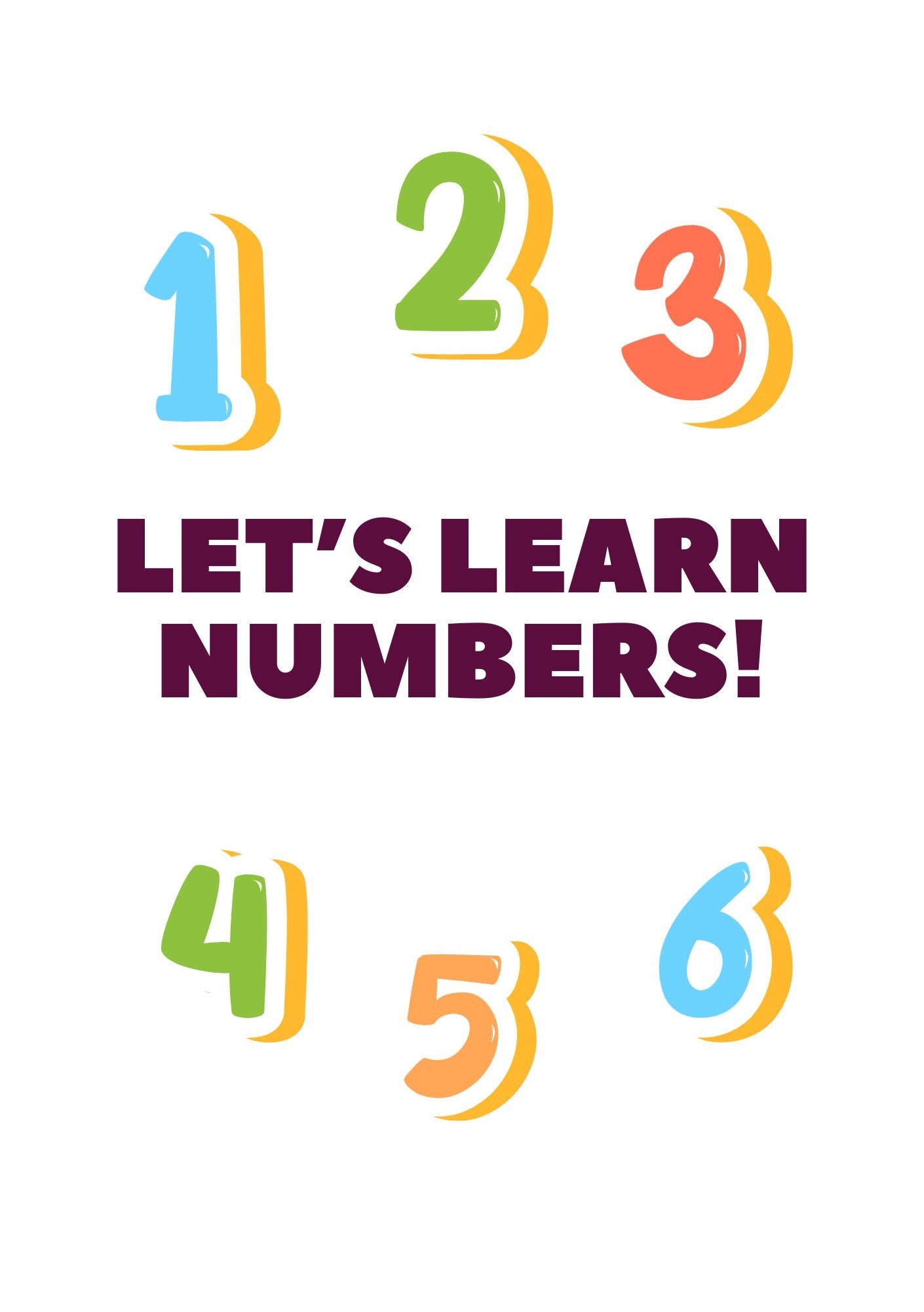 Cover of a digital download tracing book for kids, titled 'LET'S LEARN NUMBERS!' with colorful numbers 1 through 6 displayed prominently.