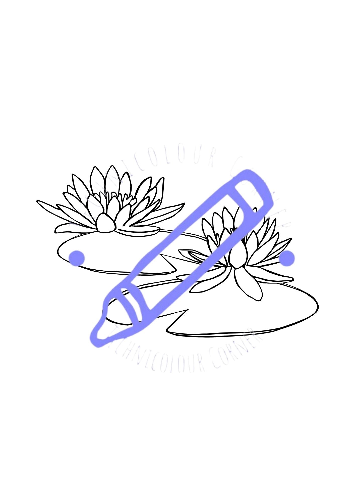 a pair of lilypads with blooming lily flowers colouring pages