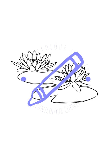 a pair of lilypads with blooming lily flowers colouring pages