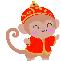 Cartoon monkey in traditional Chinese outfit on a gift tag