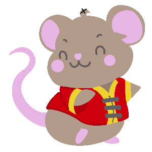 Cartoon mouse character wearing a red life jacket gift tag
