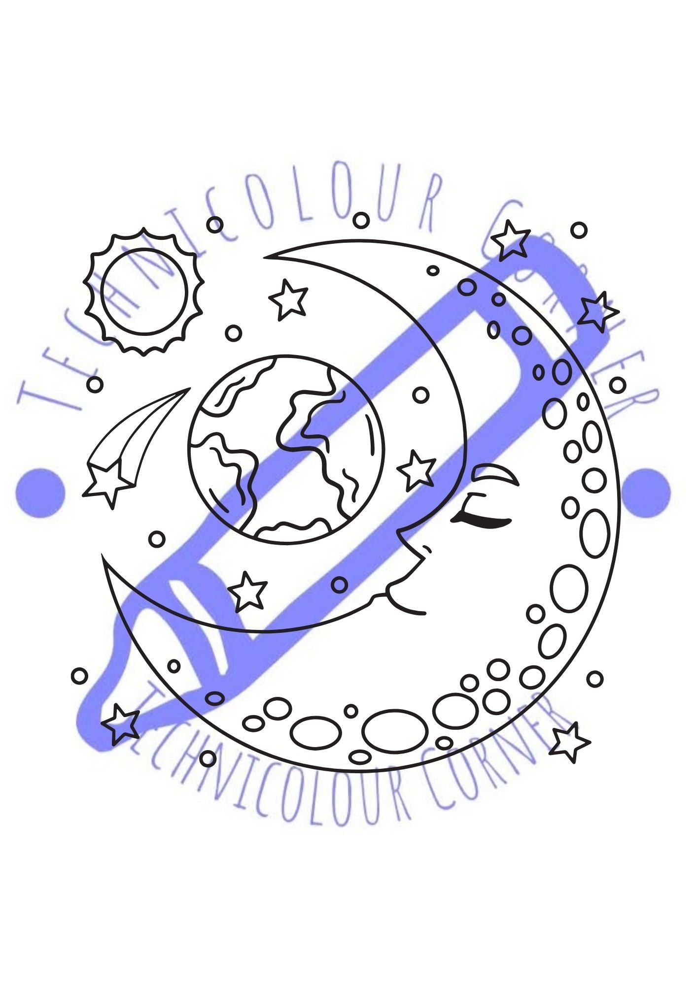 a large moon in a solar system colouring page