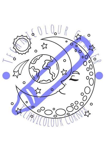 a large moon in a solar system colouring page