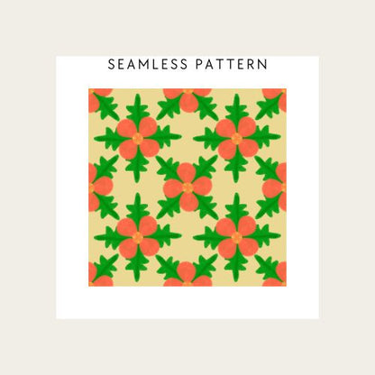 Seamless pattern of red flowers with green leaves on a beige background